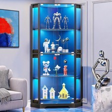 4-Tier Corner Glass Display Cabinet with LED Lighting & Doors for Collectibles picture