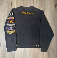 Vintage Harley-Davidson HOG Patch Route 66 Black Denim Jacket Size Large picture