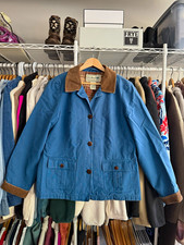 EUC LL Bean Adirondack Womens Barn Coat Chore Jacket Blue Flannel Lined Large L picture