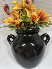 Vintage Studio Art Pottery Black Glazed Wall Pocket Vase 7” T picture