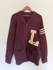 True Vintage 50s-60s letterman varsity wool cardigan sweater. picture