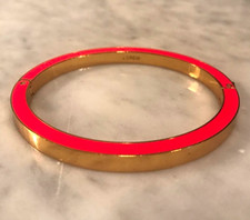 NWOT J.CREW Signed Gold & Coral Gold Tone Enamel Hinged Bangle Bracelet picture