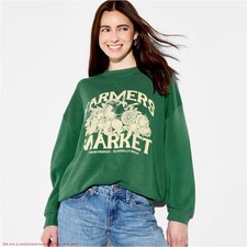 Women's Crewneck Farmers Market Graphic Pullover Sweatshirt - Fern Green M picture