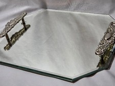 Vintage Godinger Beveled Mirrored Vanity Tray Ornate Silver-plated Handles picture