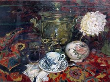 original oil painting on canvas, vintage china table setting, still life, 12x16” picture