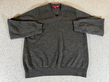Saks Fifth Avenue Sweater Mens Medium Gray Cashmere V Neck Knit Scotland Preppy picture