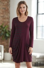 NWT Caite Burgundy Striped Draped Jersey Long Sleeve Tunic Dress Anthropologie S picture