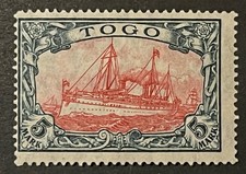 Travelstamps: Germany Togo Stamps 5 Mark Kaiser’s Yacht Mint Original Gum H WMK picture