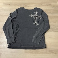 Y2K Xtreme Couture Shirt Men's Large Gray Long Sleeve Thermal Grunge Wings* picture