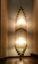 1 PC VINTAGE ART DECO GLASS ROD & BRASS FITTING WALL SCONCE SKYCRAPER LIGHT #G18 picture