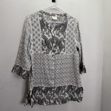 Chico's Button Up Tunic Top Sz 2 / L Paisley Boho Indie Mixed Media Lightweight picture