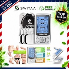 AUVON Dual Channel TENS EMS Unit 24 Modes Rechargeable Muscle Stimulator with picture