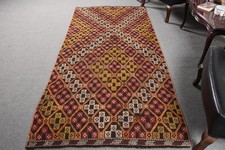 Vintage 3,8x8,2 ft Rug, Kilim Turkish Rug, Red Check Wool Rug picture