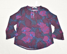 LOFT Ann Taylor Women XS Floral Print Bell Sleeve Keyhole Blouse Purple NWT picture