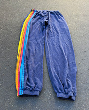 Aviator Nation Mens Blue Fleece Jogger Pants Rainbow Stripe Elastic Waist Sz XL picture