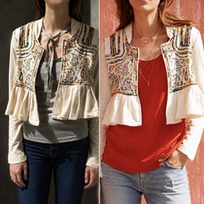 Anthropologie Lilka Cropped Embroidered Ruffle Cardigan Size XS Boho Jacket picture