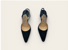 Manolo Blahnik Black Evening Slingback Heels - 37.5 - Grosgrain picture