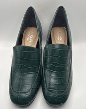 Alfani Women’s Green Croc-Embossed Leather Slip-On Loafer Square Toe SZ 7 M picture