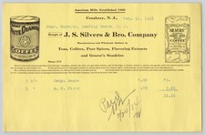 1915 J S Silvers & Bro Co Tea Coffee Spices Flavoring Cranbury NJ Billhead 5.5