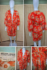Vintage 40s Arldon Lingerie Japanese Kimono Robe Red Floral Rayon Made in Japan picture