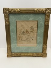 Vintage Persian Miniature Painting Framed Artwork Musician Scene Gold Frame picture