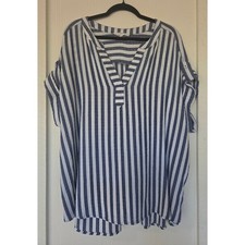 Striped V-Neck Button Back Top Size 1X Nautical Resort Coastal Preppy Nantucket picture