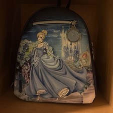 Loungefly Disney Cinderella Mini Backpack Blue/Multicolor Front Zipper Pocket picture