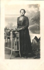 CIRA 1900's Woman in Black Dress By Potted Plants & Tables With Lace RPPC picture