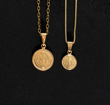 Saint Benedict Gold Filled Circle Medallion Pendant Necklace Religious Jewelry picture