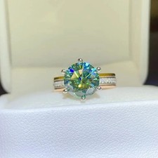 Luxury 3ct Green Moissanite Engagement Two Tone Ring size 4-9  Gift picture