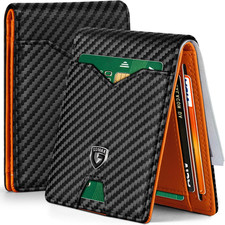 GSOIAX Slim Wallet for Men Rfid Blocking Leather Bifold Front Pocket Carbon Fibe picture