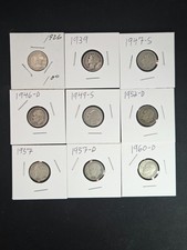 9 Coin 90% Silver Dime Lot 1926 1939 Mercury Roosevelt 1946-D 1949-S 1952-D picture
