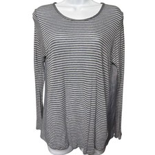 LUCKY BRAND Womens Blue Striped Mixed Media Top Sz S Linen Blend Coastal Boho picture