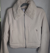 Athleta Westbound Sherpa Jacket Beige XS Petite Jersey-Knit Zip Secure Pockets picture