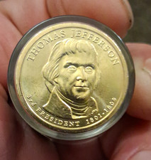 2007 P Uncirculated Golden Dollar Coins Thomas Jefferson Roll of 12 picture