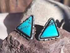 VTG JoAnne Yazzie Sterling Silver Turquoise Triangle Post Earrings Signed picture
