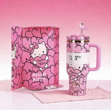 OFFICIAL VIRAL COLLAB 40oz Flowstate Tumbler Hello Kitty y2k Kawaii- BOXED PINK picture