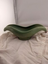 Vintage Red Wing USA Pottery Green Console Bowl MCM Freeform Art Pottery Planter picture