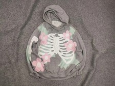 Vintage Nike Skeleton Embroidered Logo Grey Oversized Hoodie Y2K Style Hysteric  picture