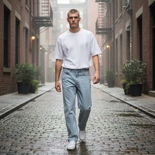 A.P.C. Jean Achille Light Blue Wide Leg Denim Jeans Mens 34 24H1-COHAR-H09212 picture