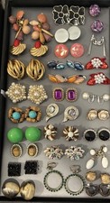 Vintage 80s 90s to Now Lot of 28 Pairs Clip Earrings Statement Runway Rhinestone picture