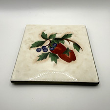 Vintage KIC Fresh Fruit Hand Painted 6” Square Ceramic Trivet Tile-Set of 2 picture