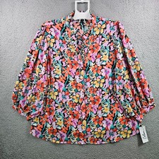 NEW Calessa Top Blouse Women 2X Button Up Colorful Floral Print picture