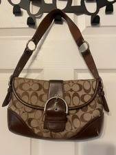 Vintage Coach Soho Signature Flap Shoulder Bag Brown Jacquard Y2K Hobo 6818 Flaw picture