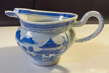 Antique 19thC Chinese Export Canton Blue & White Porcelain Helmet Creamer picture