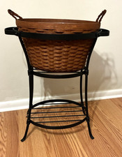 Longaberger Foundry Oval Wrought Iron Table Beverage Tub Stand Basket with Liner picture