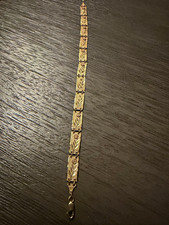 Vintage 10K Gold Floral Link Panel Bracelet 7.25