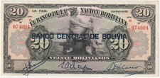 Bolivia 20 Bolivianos Banknote 1929 Overprint 1911 Extra Fine Condition Pick#115 picture