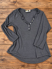 C&C California Gray 100% Linen Long Sleeve Henley Large picture