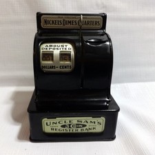 Vintage Uncle Sams 3 Coin Register Bank Durable Toy Novelty Black Metal Working picture